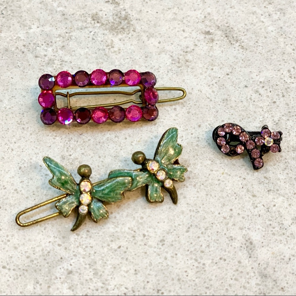 🔥 Enamel Butterfly and Pink Rhinestone Barrettes